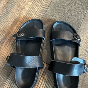 Black Leather Sandals with Buckle